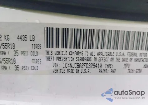 2015 Jeep Compass Altitude Edition from USA, damaged, VIN 1C4NJCBA2FD329410